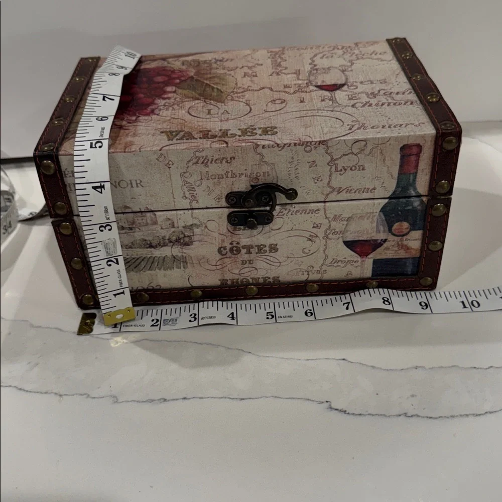 France Wine Country-Themed Decorative Wooden Storage Box, Faux Leather Straps